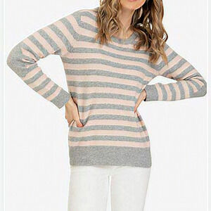 Tribal Jeans Elbow Patch Crew Neck Sweater Pullover  Pink Blush‎ Gray Large L